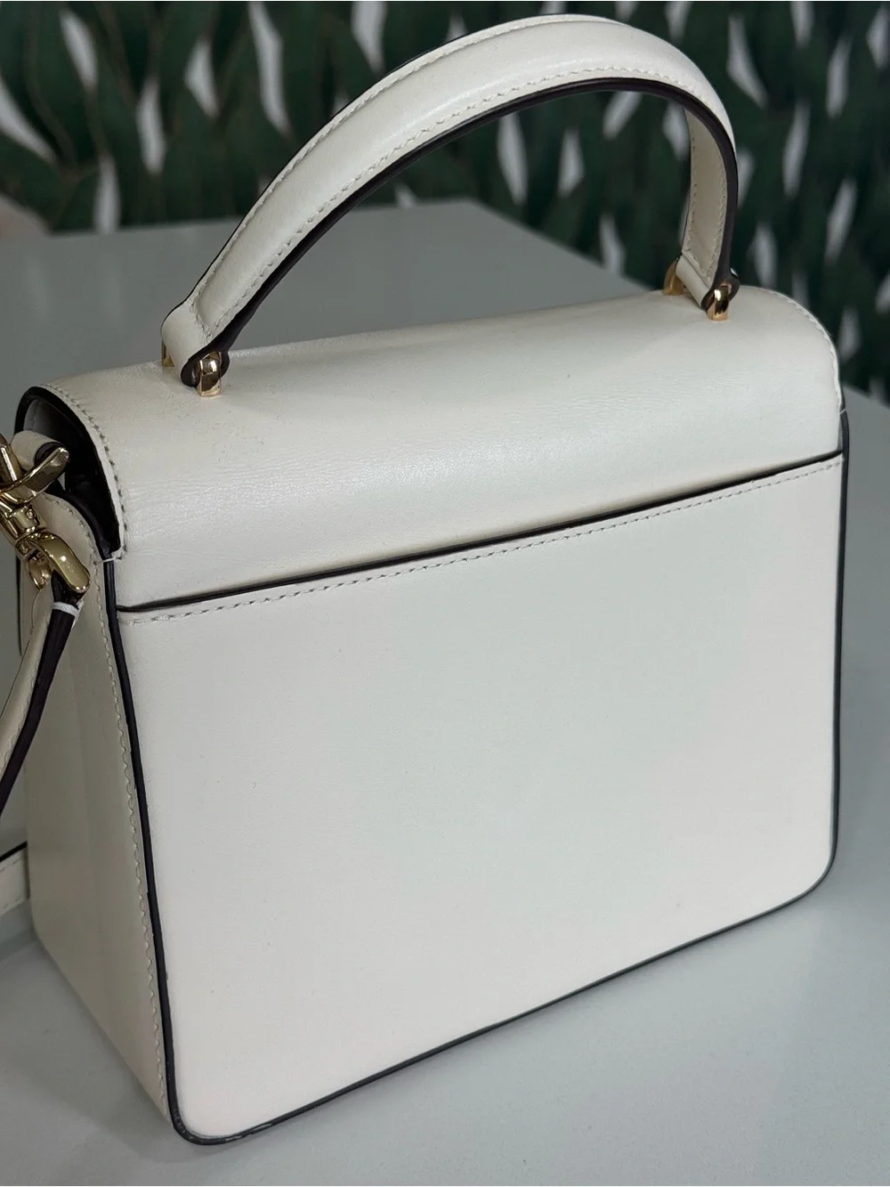 kate spade Cream Leather Top-Handle Satchel with Gold Hardware